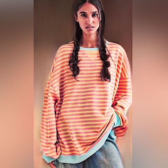 Free People Classic Striped Crew Neck Sweatshirt - Picture 5 of 16